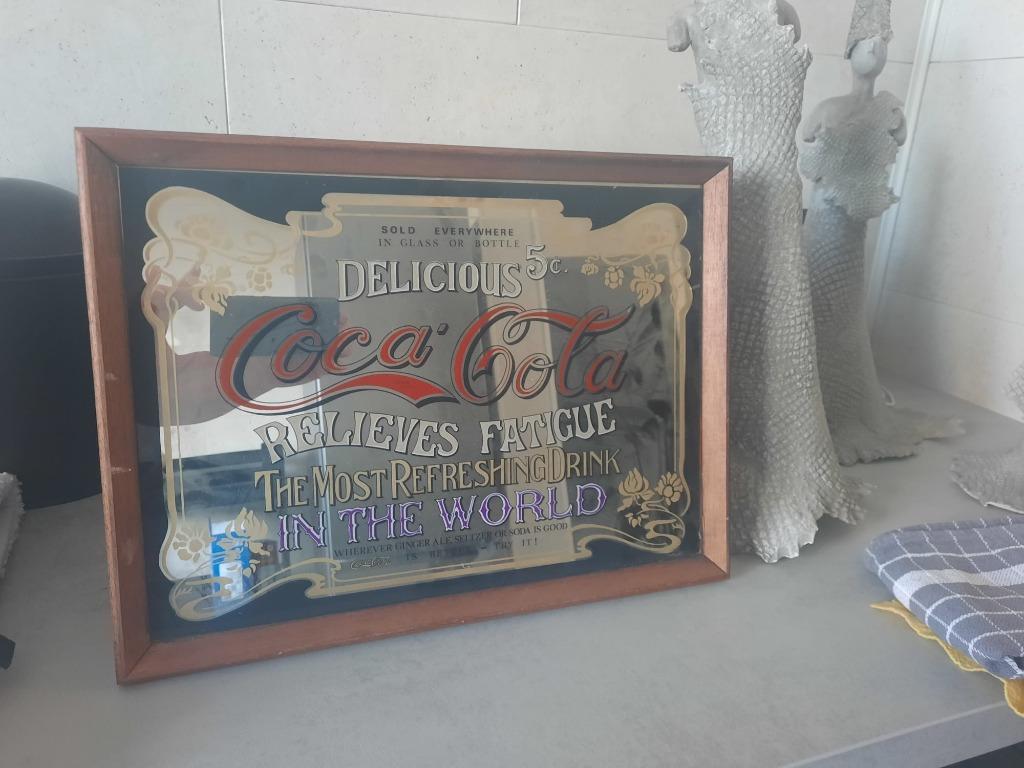 Ancienne publicité pour un miroir Coca-Cola, Enlèvement ou Envoi, Utilisé, Verre à soda