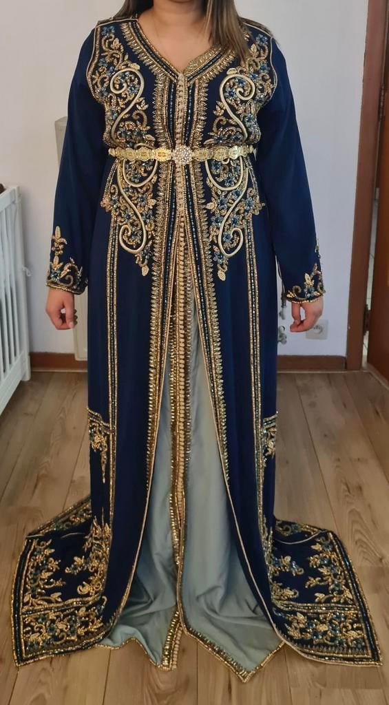 Blauwe takchita, Kleding | Dames, Gelegenheidskleding, Ophalen, Zo goed als nieuw, Maat 42/44 (L)