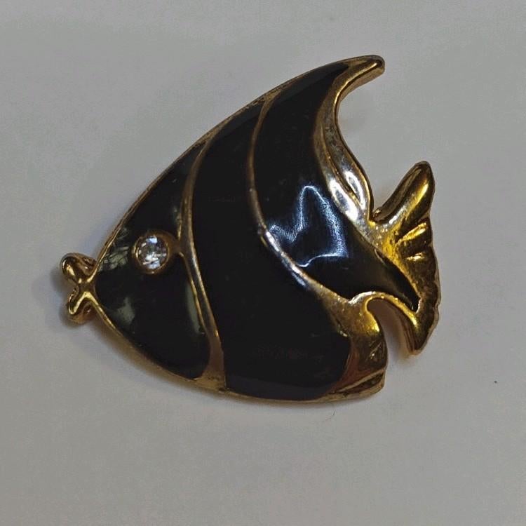 Vintage Email Tropische Vis, Zwart, Minder dan 4 cm, Ophalen of Verzenden, Zo goed als nieuw