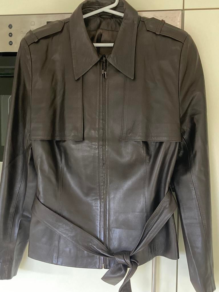 Lamon-Nuytens prachtige korte trenchcoat in leder, Ophalen, Bruin, Lamon-Nuytens, Maat 42/44 (L)