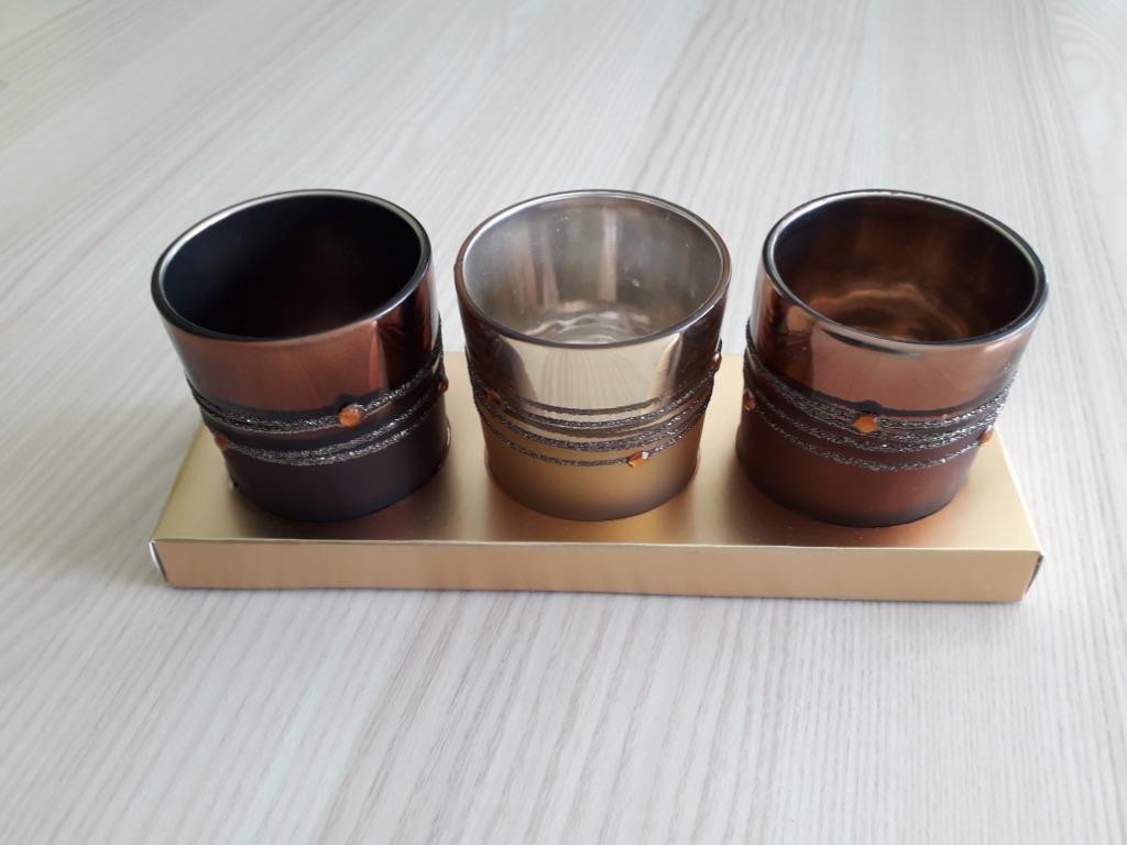 Soldes -40%... Ensemble de 3 photophores en verre coloré, Comme neuf, Brun, Enlèvement, Bougie