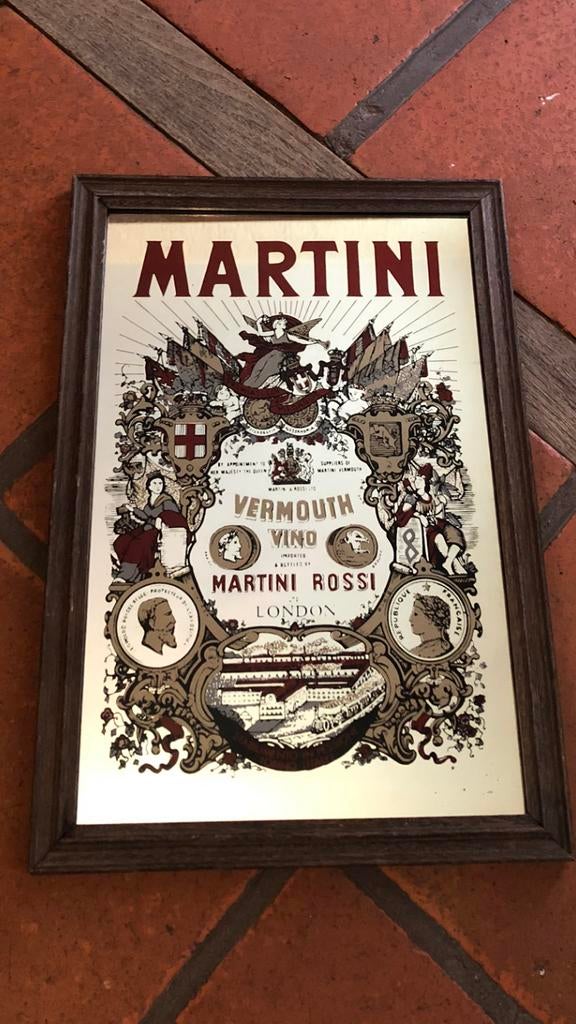 MARTINI  rossi london  oude spiegel in 2 kleuren, Verzenden, Gebruikt, Overige typen