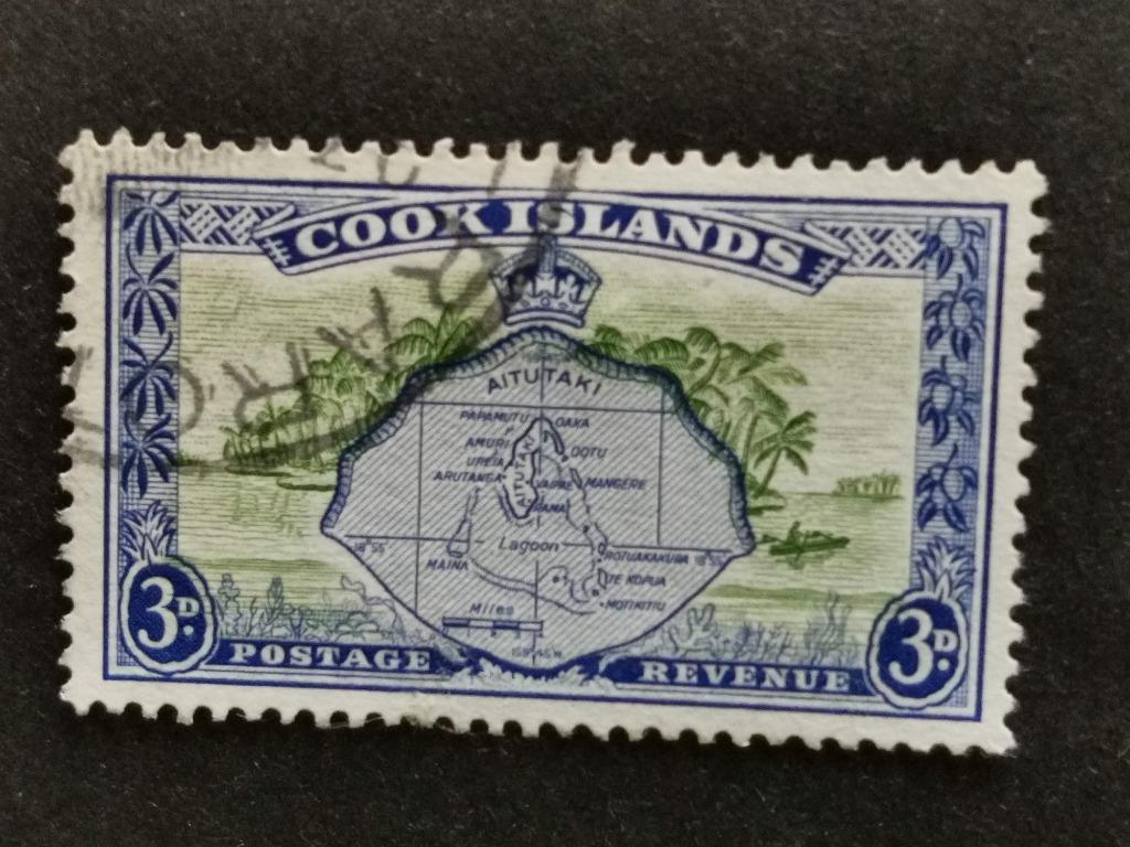 Îles Cook 1949 - carte d'AituTaki, palmiers, Enlèvement ou Envoi, Affranchi