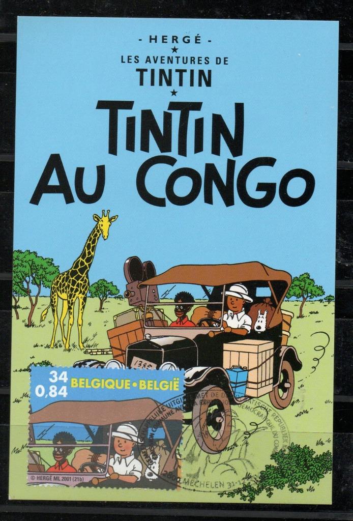 Année 2001 : Carte maximum 3049 du bloc 93 - Tintin au Congo, Timbres & Monnaies, Enlèvement
