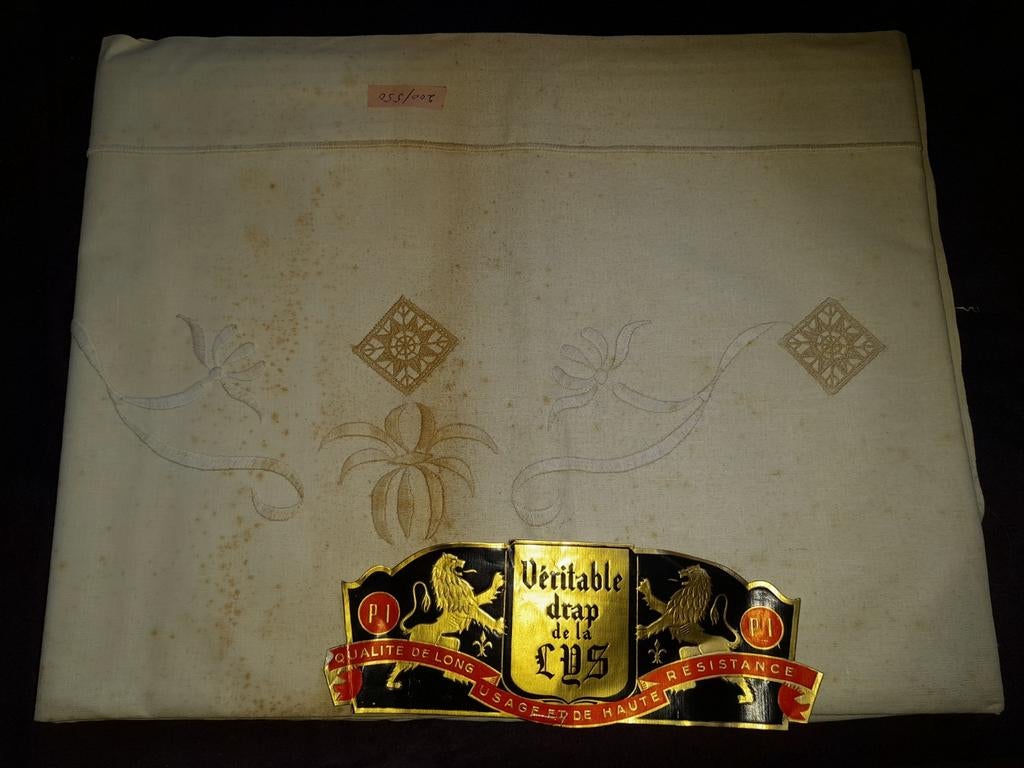 Paire de draps coton ancien + de 70 ans festonné avec ajout, Enlèvement ou Envoi