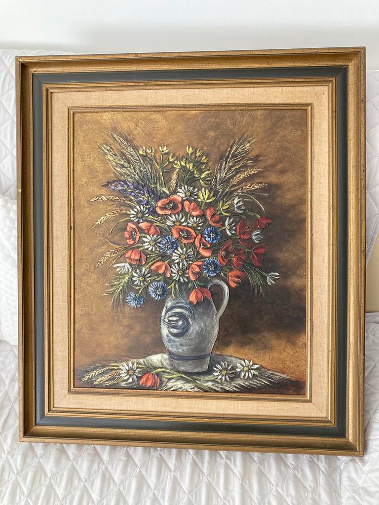 nature morte de fleurs et de céréales dans une cruche., Enlèvement ou Envoi