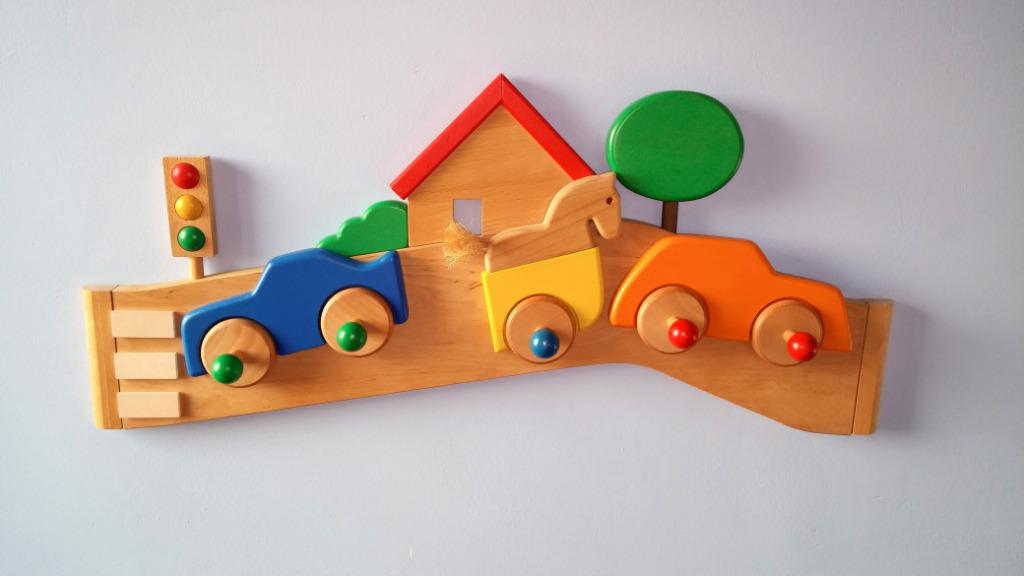 Porte-manteaux mural enfant bois massif "Dans ma rue", Enlèvement, Utilisé, Portemanteau