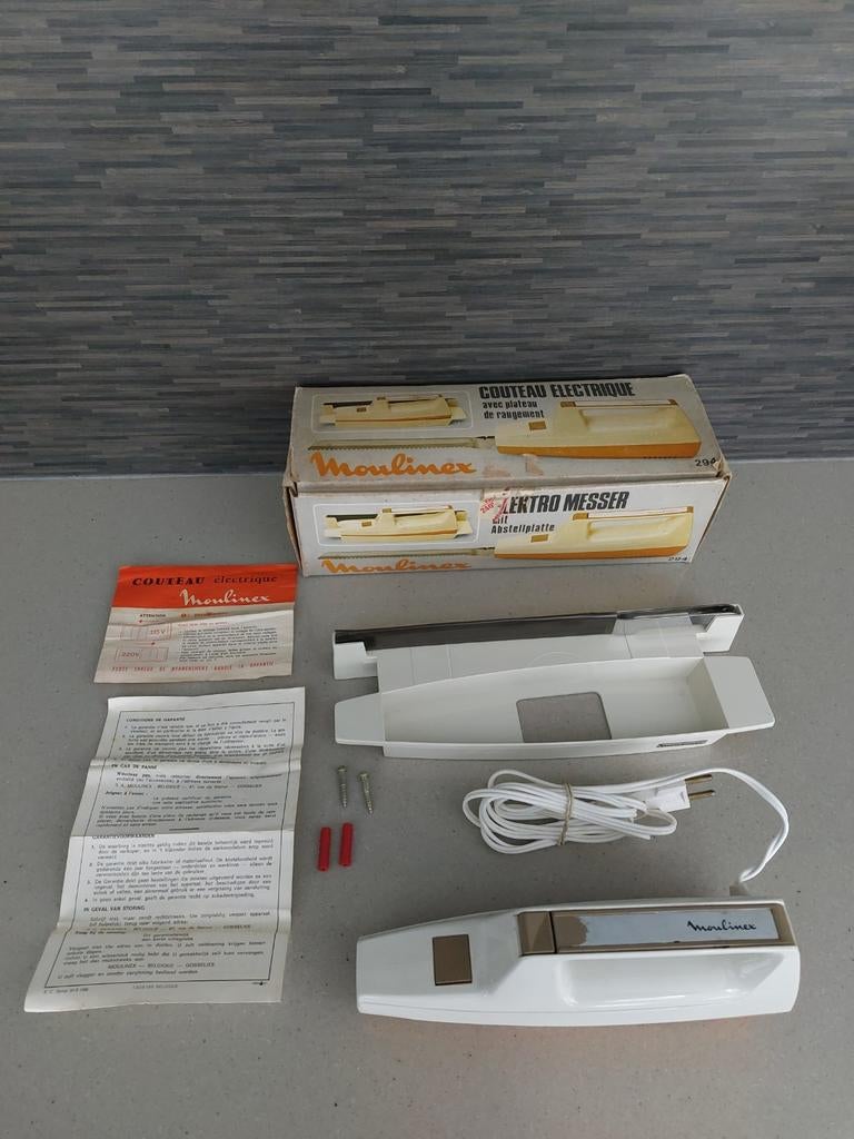 Moulinex Vintage electrisch mes met houder in originele doos, Electroménager, Enlèvement ou Envoi, Utilisé