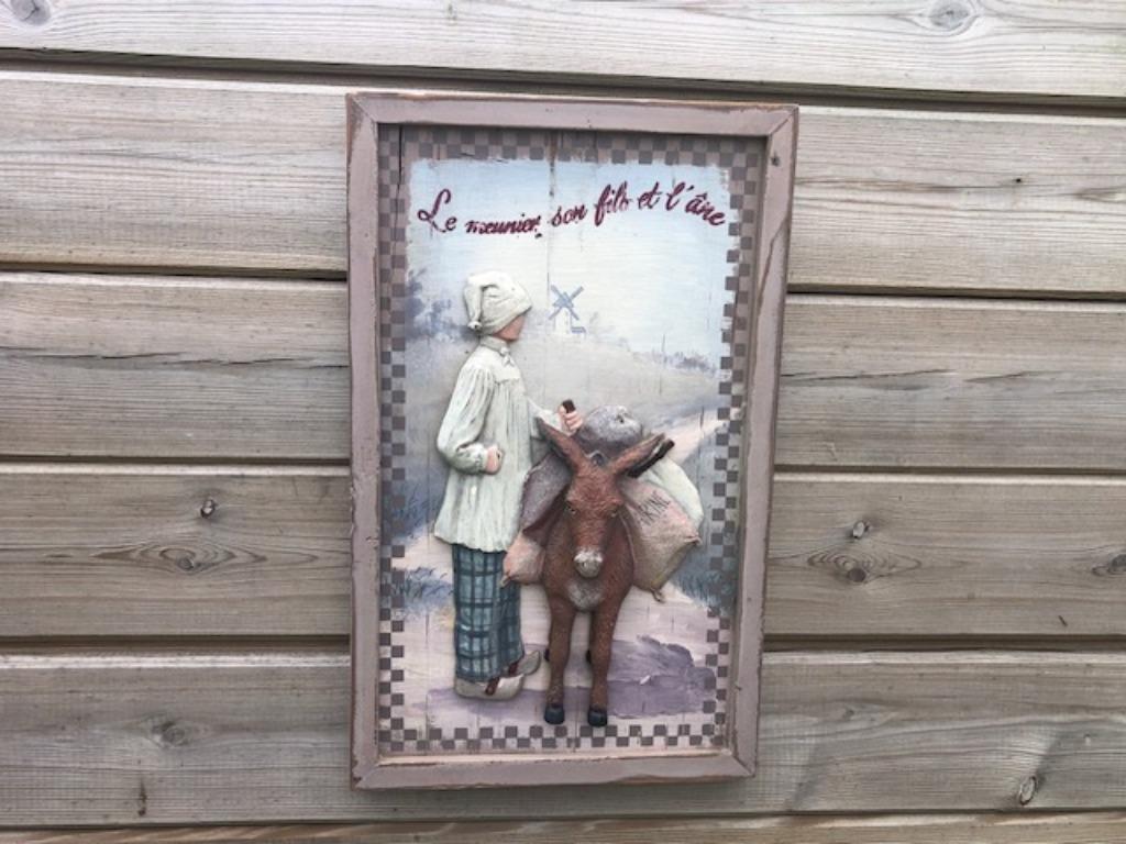 Houten bord Country Corner: " Le meunier son fils et l' âne", Antiek en Kunst, Ophalen of Verzenden
