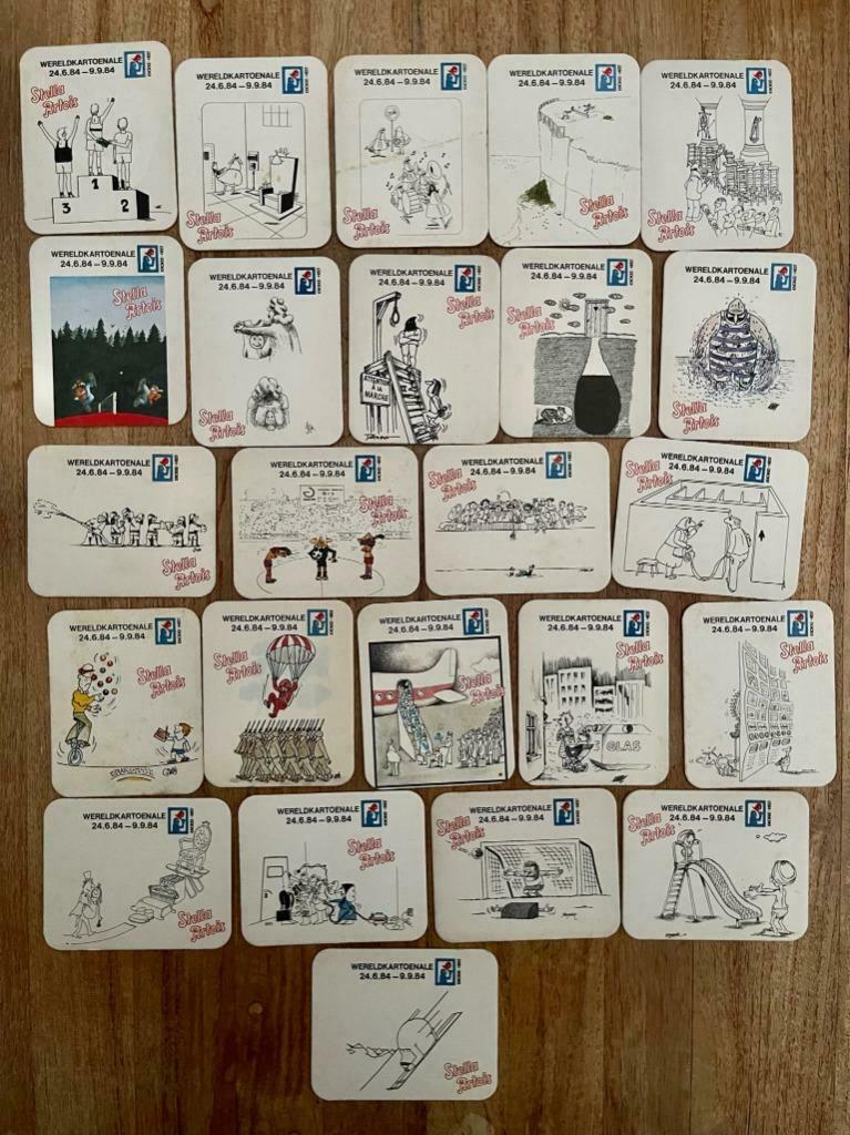24 Bierviltjes - WERELDKARTOENALE 24.6.84-9.9.84, Verzamelen, Biermerken, Ophalen of Verzenden, Gebruikt, Viltje(s)