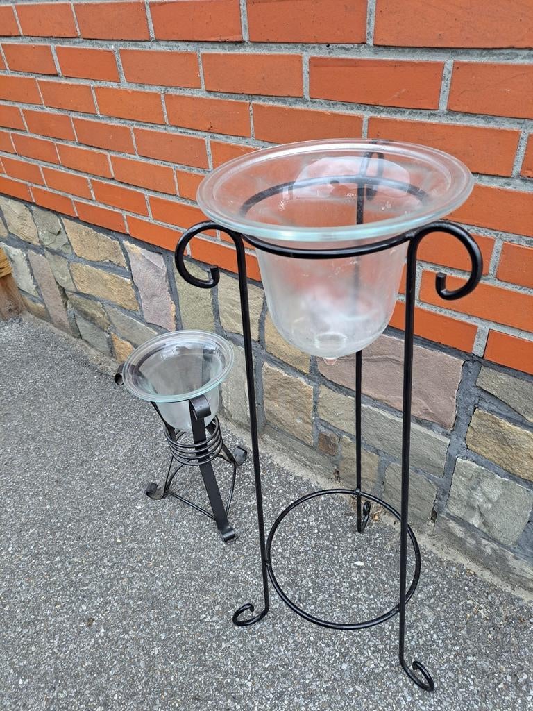 2 staanders met glazen kuip,bloempot,siervaas, Enlèvement, Comme neuf