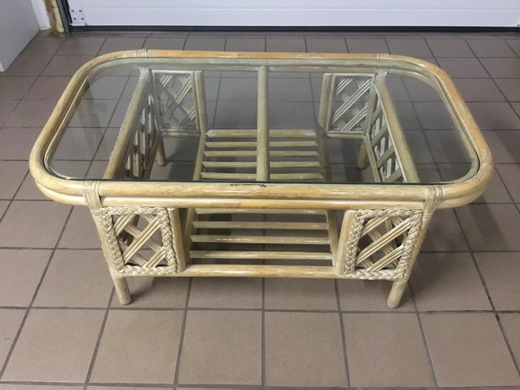 Table basse en rotin / verre pour véranda ou salon, Maison & Meubles, 100 à 150 cm, Moins de 50 cm, Verre, Enlèvement