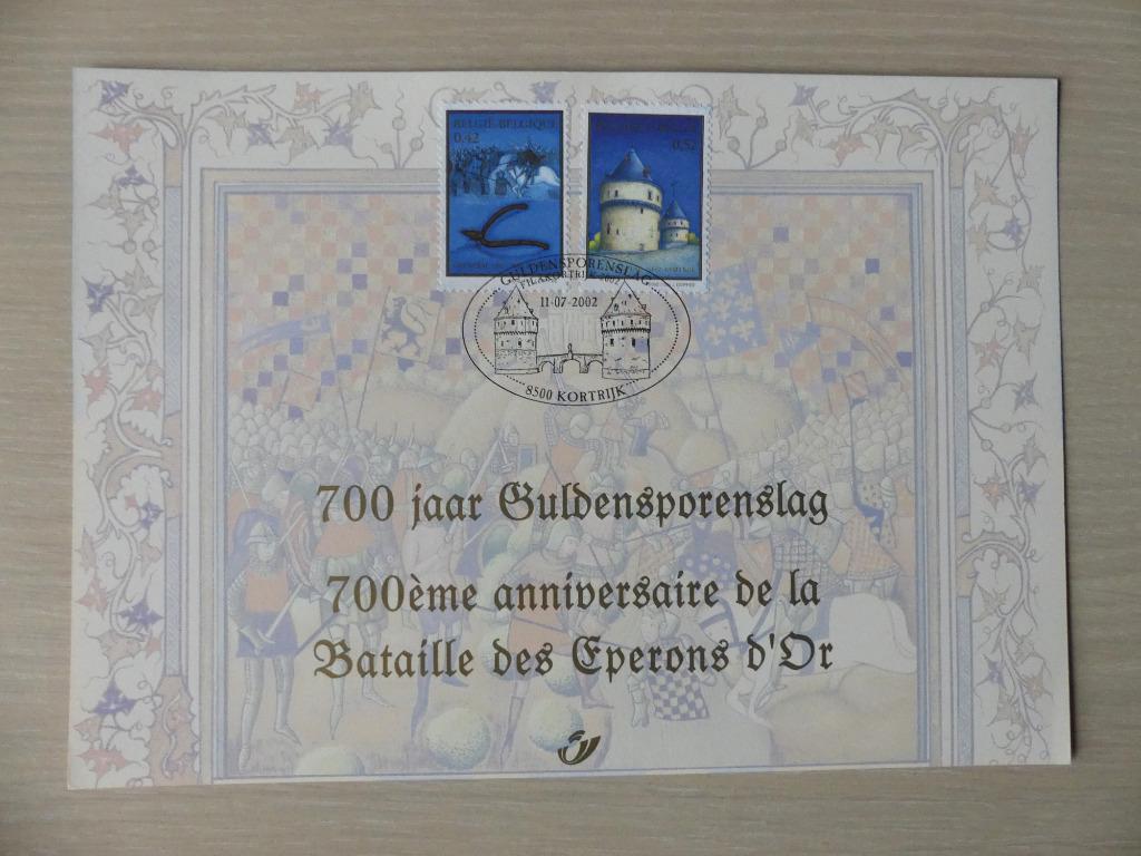 Herdenkingskaart 2002 700 jaar Guldensporenslag (3088/89), Postzegels en Munten, Ophalen of Verzenden
