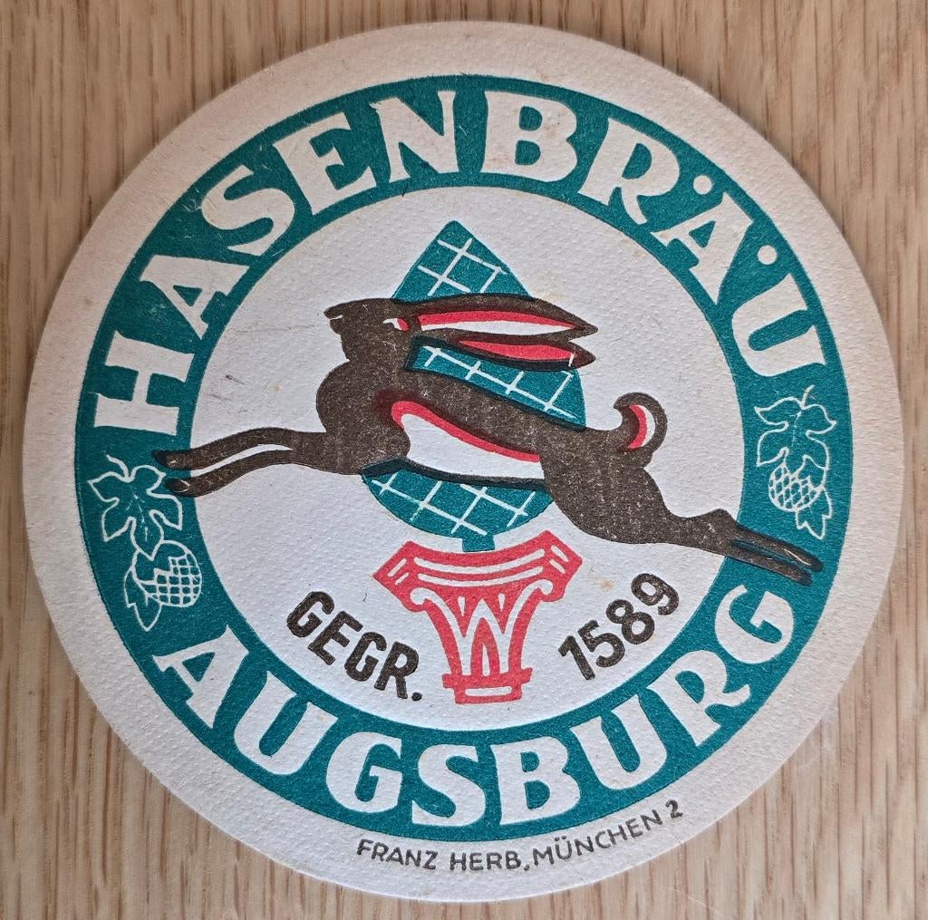 Hasenbräu Augsburg Sous Bock Bierviltje Bierdeckel Coaster, Verzenden, Gebruikt, Viltje(s)