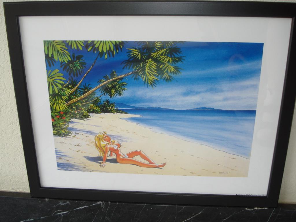 Dessin Impression Colombe à la Plage par Dany Olivier Rameau, Neuf, Enlèvement ou Envoi, Avec cadre, Rectangulaire horizontal