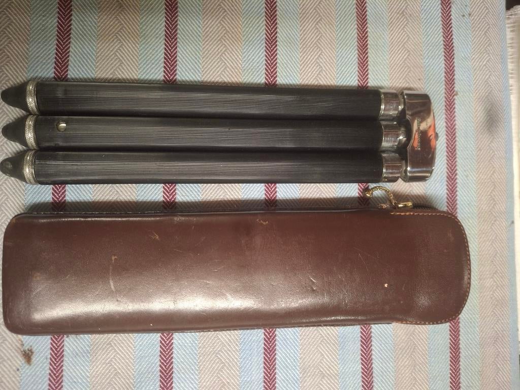 Vintage Trépied + étui cuir pour appareil photo/caméra