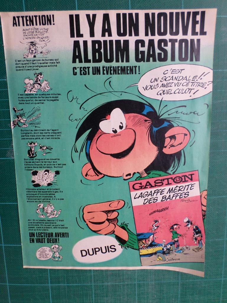 Gaston Lagaffe - publicité papier - 1979, Collections, Enlèvement ou Envoi, Gaston ou Spirou, Utilisé, Autres types