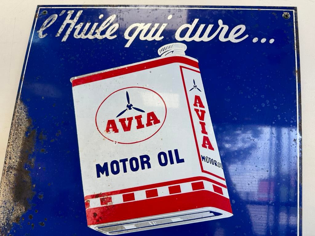 AVIA motor oil oud reclamebord, Ophalen of Verzenden, Gebruikt, Reclamebord