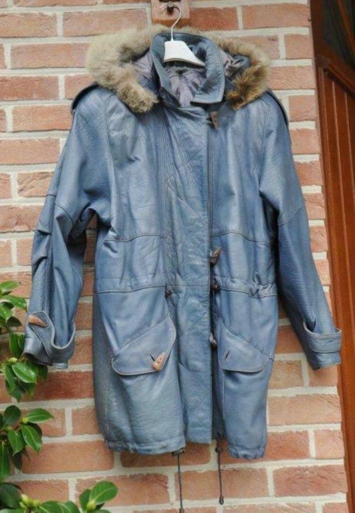 Francis Ferent veste en cuir véritable bleu t.42/XL, Enlèvement ou Envoi, Porté, Taille 42/44 (L), Bleu