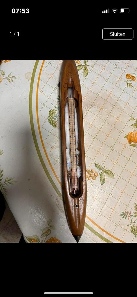 Antieke schietspoel met thermometer., Antiek en Kunst, Ophalen of Verzenden