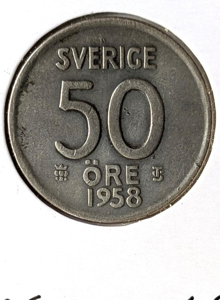 Munt Zweden: 50 öre 1958 TS - Zilver, Ophalen of Verzenden, Overige landen, Losse munt, Zilver