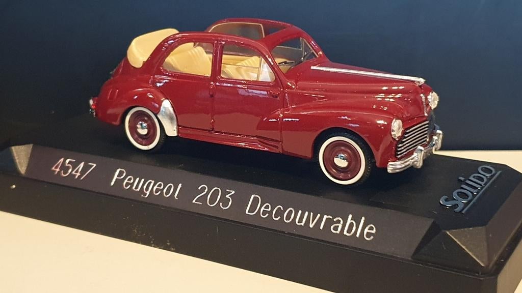 Peugeot 203 Découvrable 1/43, Enlèvement ou Envoi, Comme neuf, Voiture, Solido