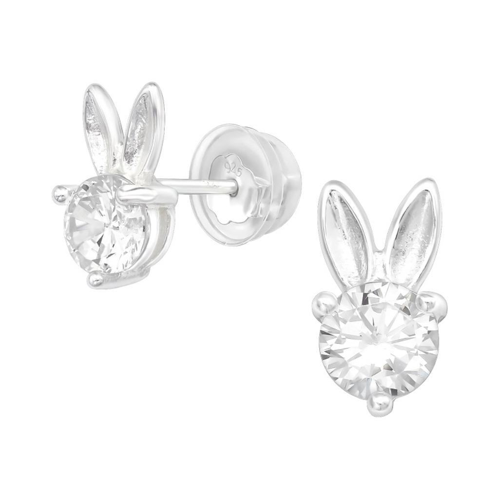 Boucles d'oreilles enfant en argent lapin avec zircone - Pre, Enlèvement ou Envoi, Neuf, Argent, Boucles d'oreilles