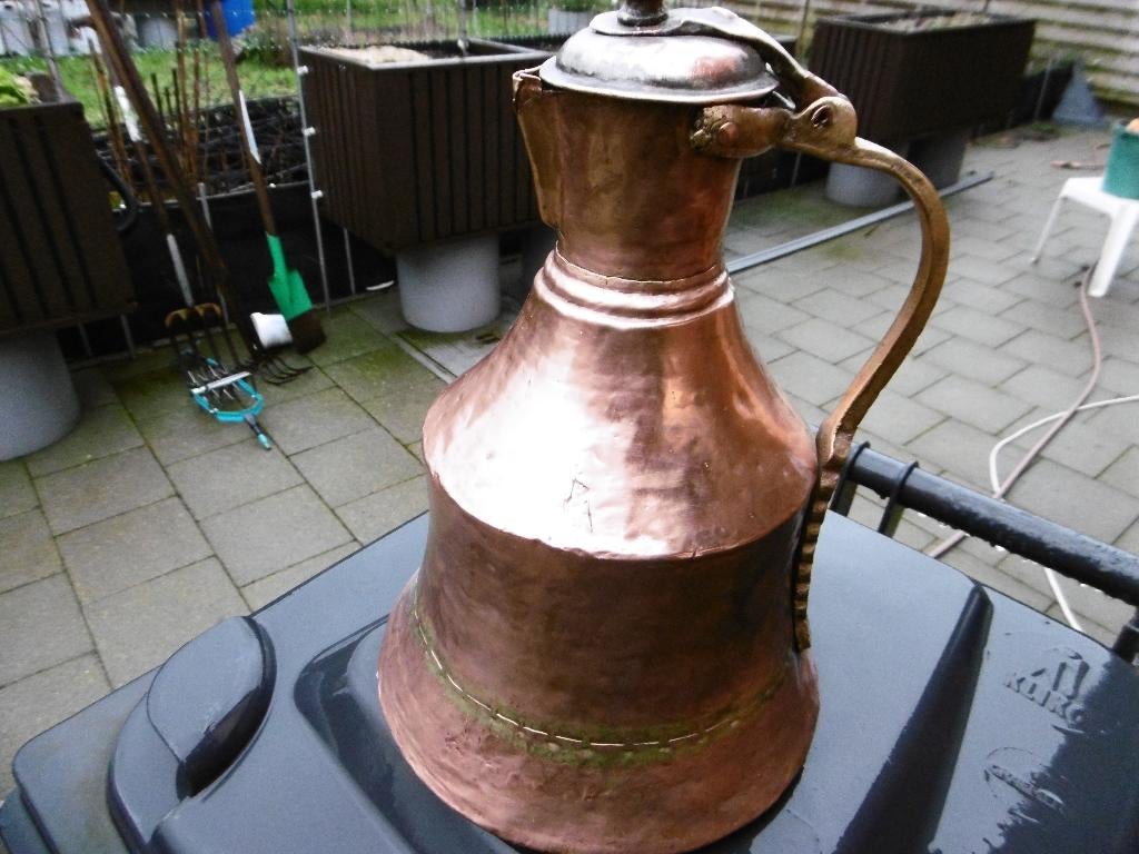 Antiek handgehamerde theeketel, koperen waterkoker, Ophalen, Koper