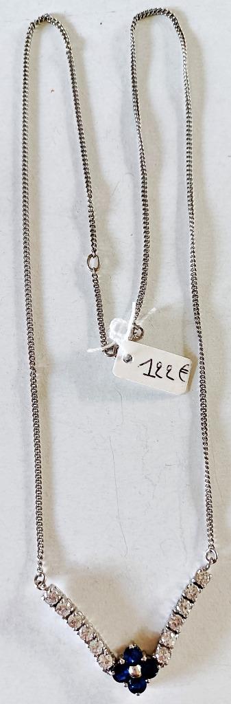 Collier argent + pendentif articulé (13 zircons + 4 saphirs), Handtassen en Accessoires, Kettingen, Blauw, Nieuw, Ophalen of Verzenden