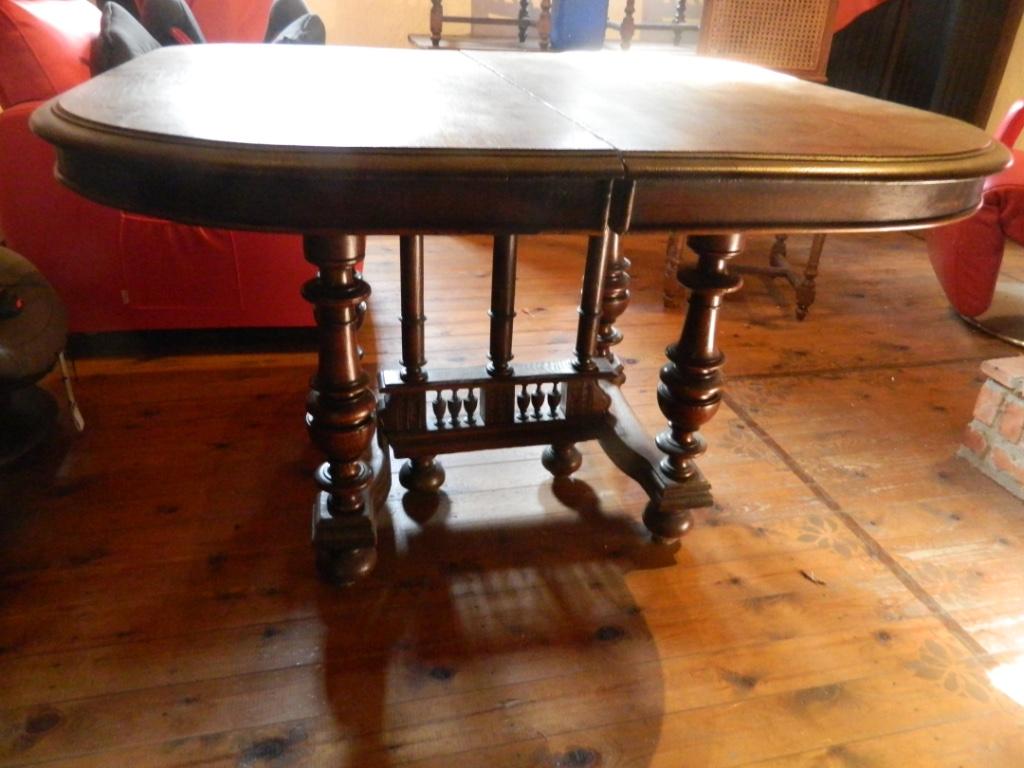 Antieke  eiken coulissentafel met vier stoelen, Huis en Inrichting, Tafels | Eettafels, Gebruikt, 100 tot 150 cm, 150 tot 200 cm