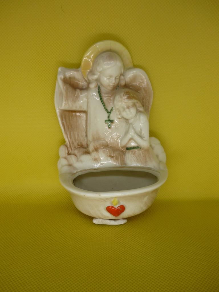 Ancien bénitier avec Ange et enfant - 12 cm, Envoi