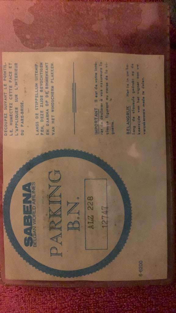 Ticket de parking Sabena, Enlèvement