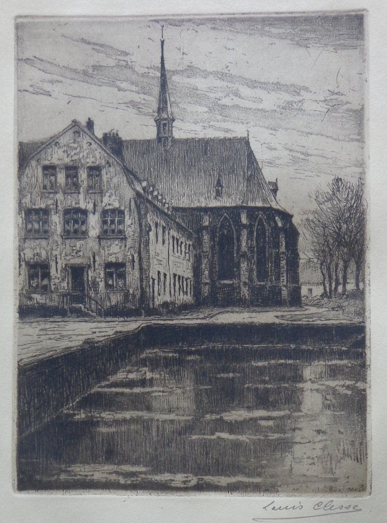 LOUIS CLESSE / HUIZEN LANGS WATER / ZW-W ETS / 32x24cm / SIG, Ophalen of Verzenden, Architectuur, Ets, Gesigneerd