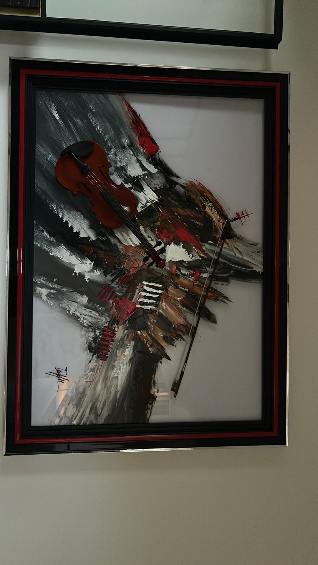 Schilderij met echte viool, Ophalen, Kunststof, Gelakt/vernis, Gemengde techniek
