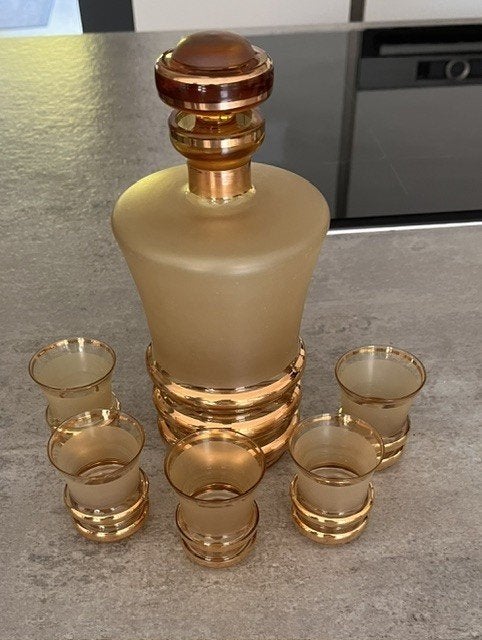 chique vintage likeurset karaf met 5 glaasjes jaren 50/60, Verzenden