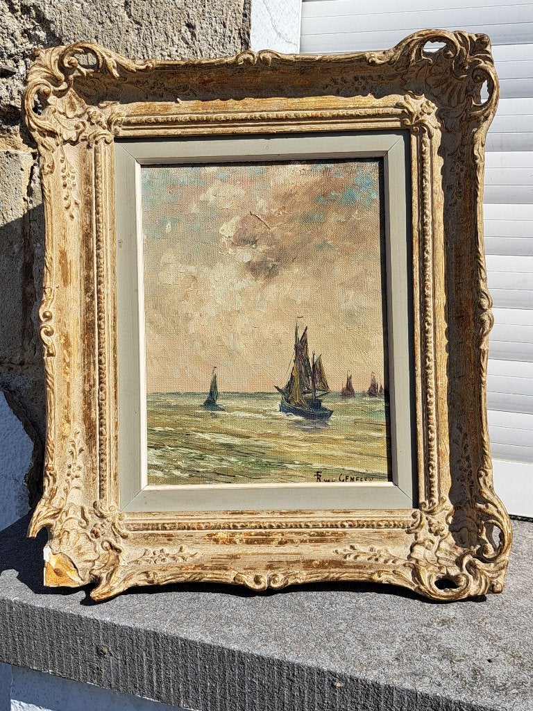 huile sur toile marine signe frans van genesen, Enlèvement, Toile
