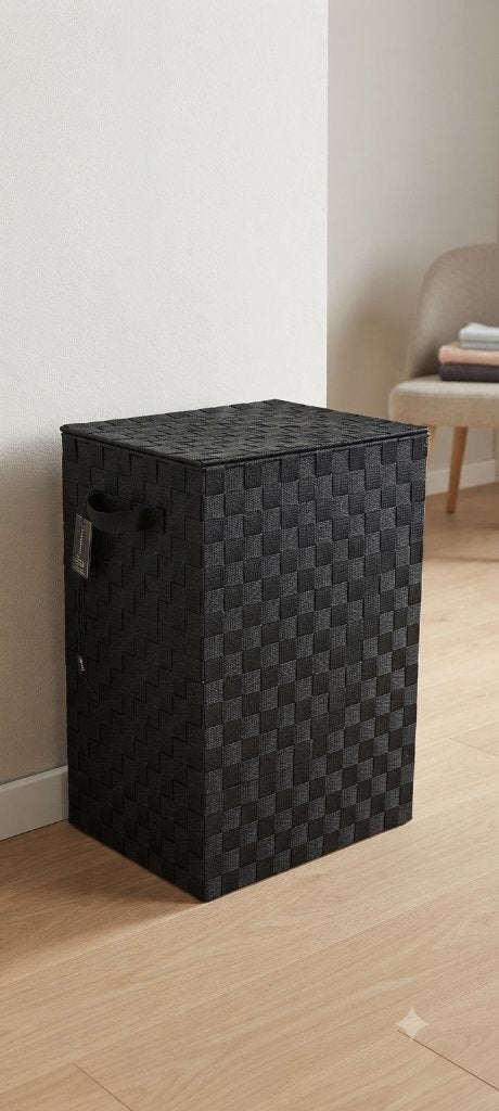 Panier à linge noir pratique avec couvercle (usagé), Enlèvement, Utilisé, Noir, Panier à linge