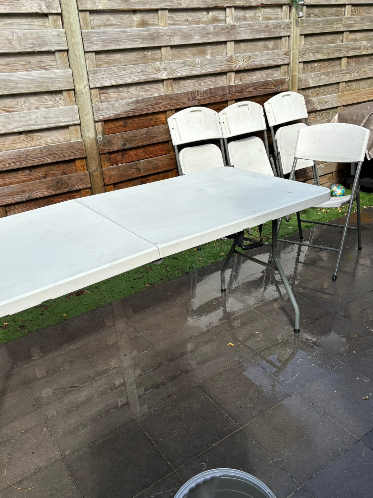 Buiten plooitafel + stoelen, Caravans en Kamperen, Ophalen, Gebruikt