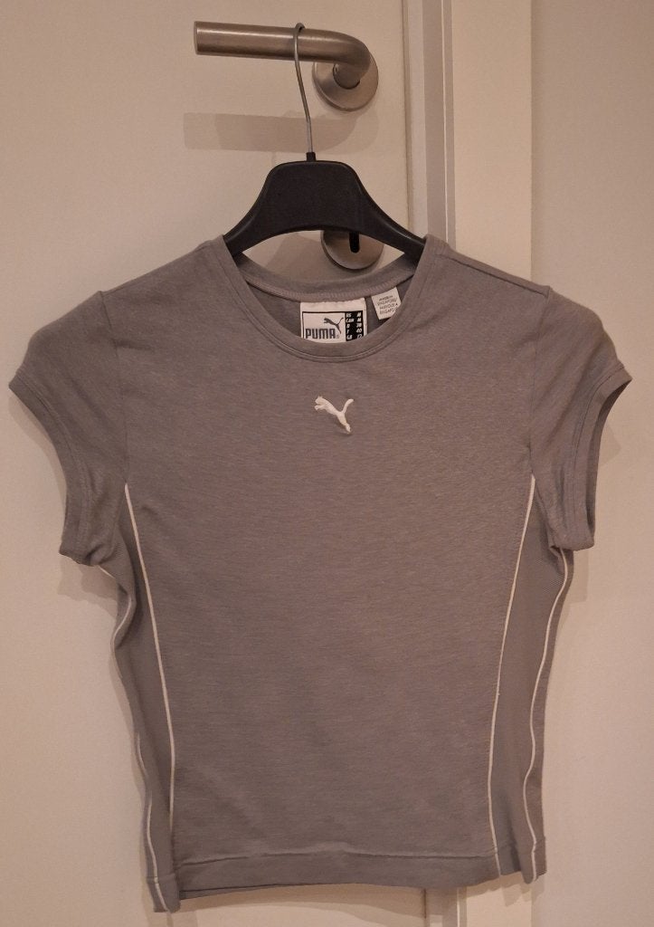 Tenniskleding, bloesje, Puma, maat 38, grijs + wit, Vêtements | Femmes, Vêtements de sport, Taille 38/40 (M), Gris, Enlèvement ou Envoi