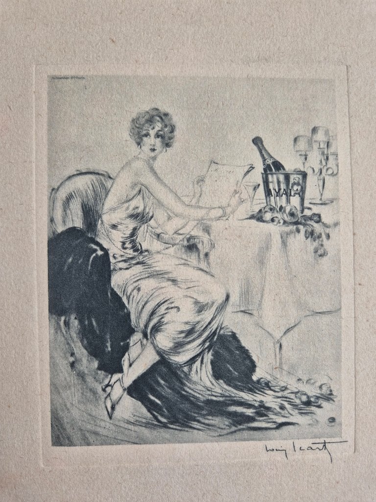 Gravure Art Déco Louis Icart - Ayala Champagne, Ophalen of Verzenden, 18 cm, 14 cm, Gravure