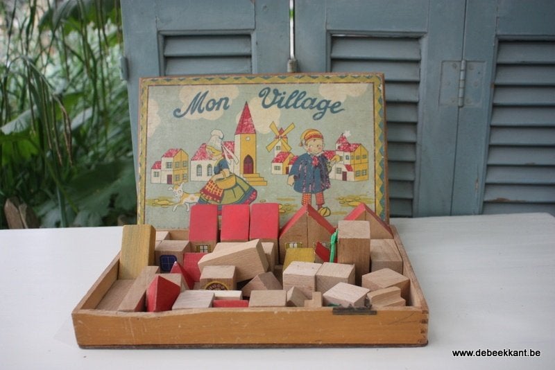 Retro vintage oude Franse blokkendoos, Ophalen of Verzenden