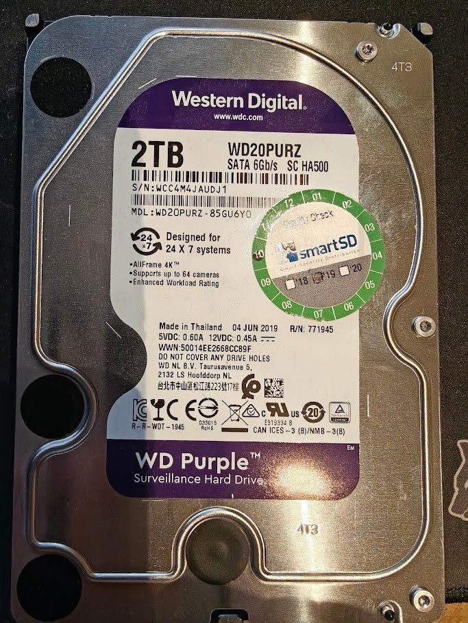 WD Purple 2TB Surveillance HDD – SMART goed, Computers en Software, Ophalen, Intern, 2TB, Gebruikt