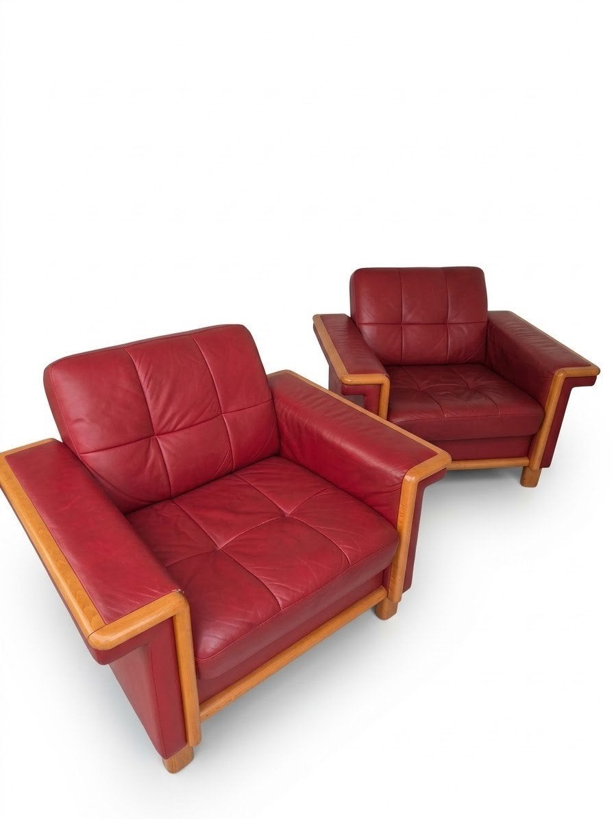 Prachtige Vintage Ekornes Stressless Set – 2 Fauteuils+poef, Ophalen, Leer