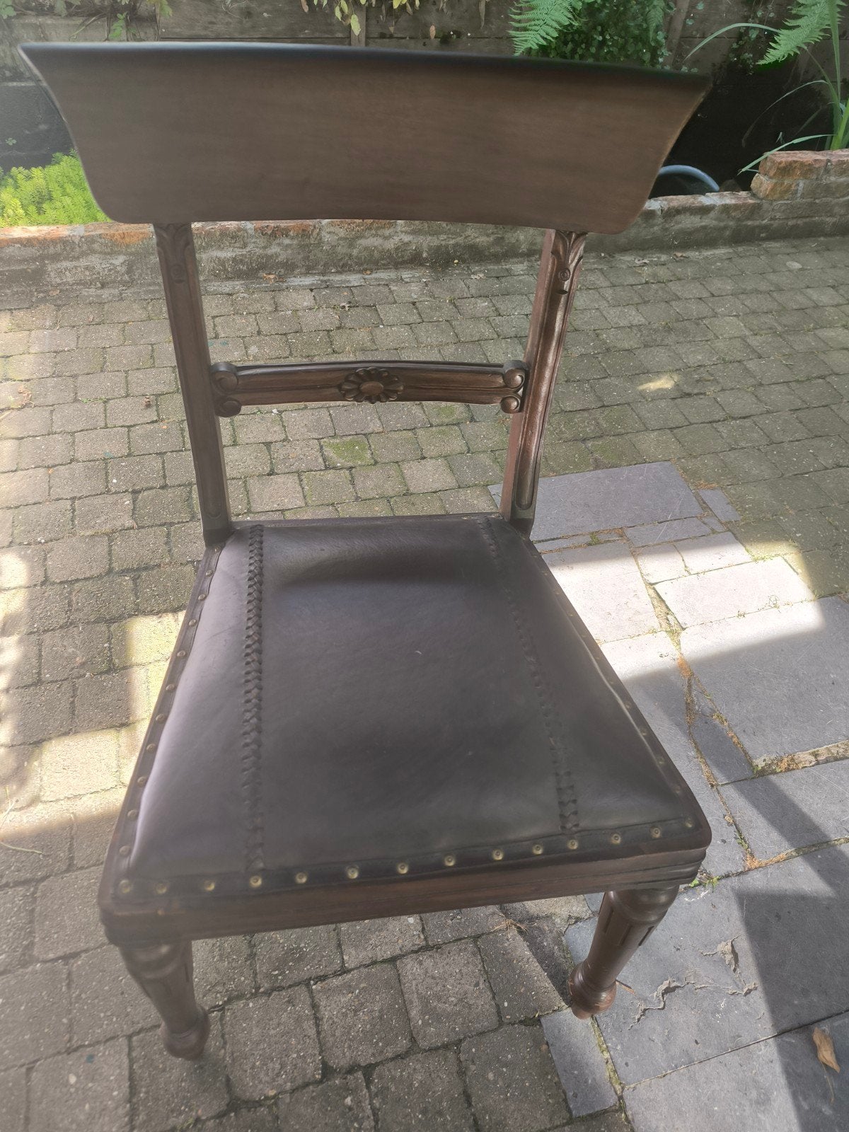 Stoel: teak en leder., Ophalen