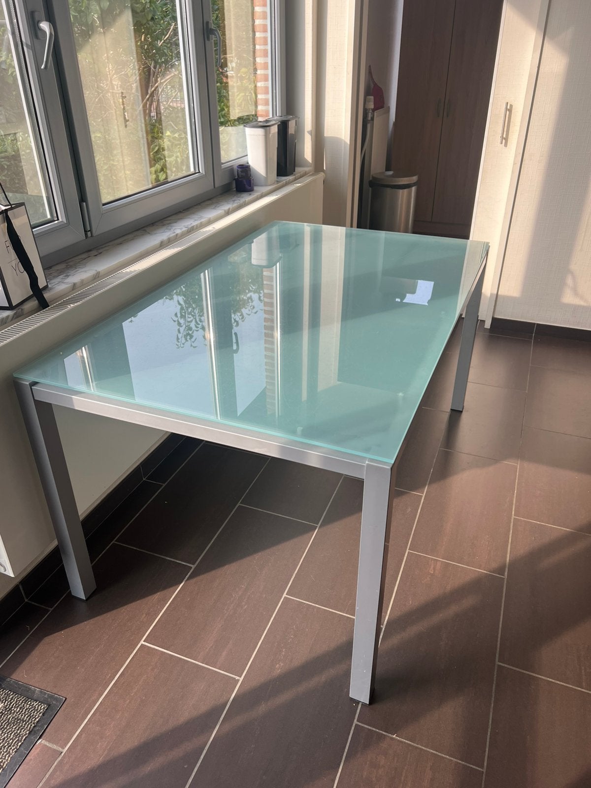 Glazen eettafel, Huis en Inrichting, Ophalen, Gebruikt, 100 tot 150 cm, 50 tot 100 cm