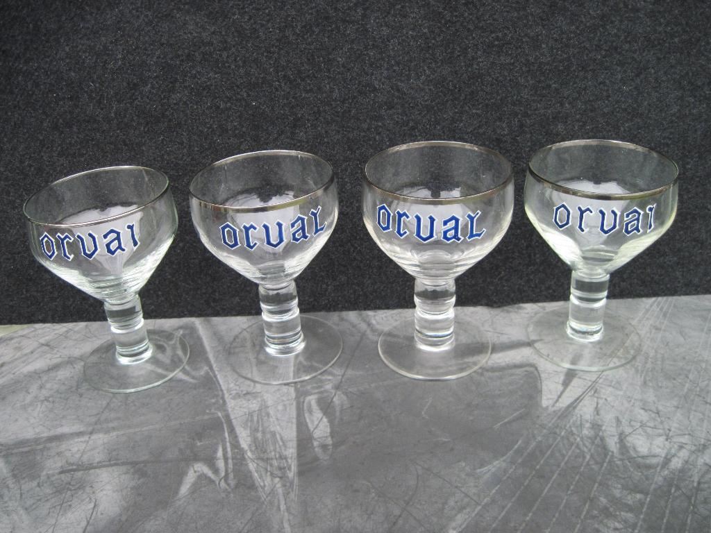 4 Orval glazen in emaille, Verzamelen, Biermerken, Ophalen of Verzenden
