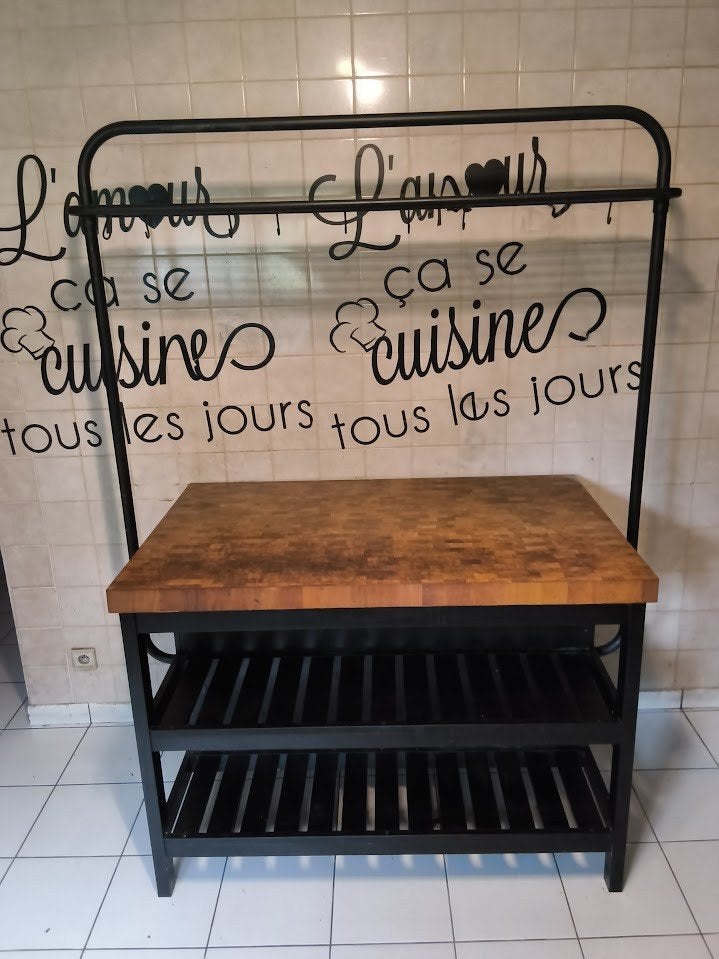 Îlot de cuisine IKEA VADHOLMA complet noir/chêne et support, Maison & Meubles, 100 à 150 cm, Utilisé, 75 cm ou plus, Noir
