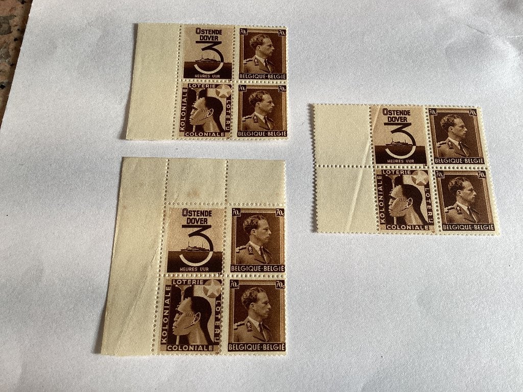 Lot de 3 blocs de timbres 1936 Leopold 3 colonial Douvres, Sans timbre, Enlèvement ou Envoi, Non oblitéré, Timbre-poste