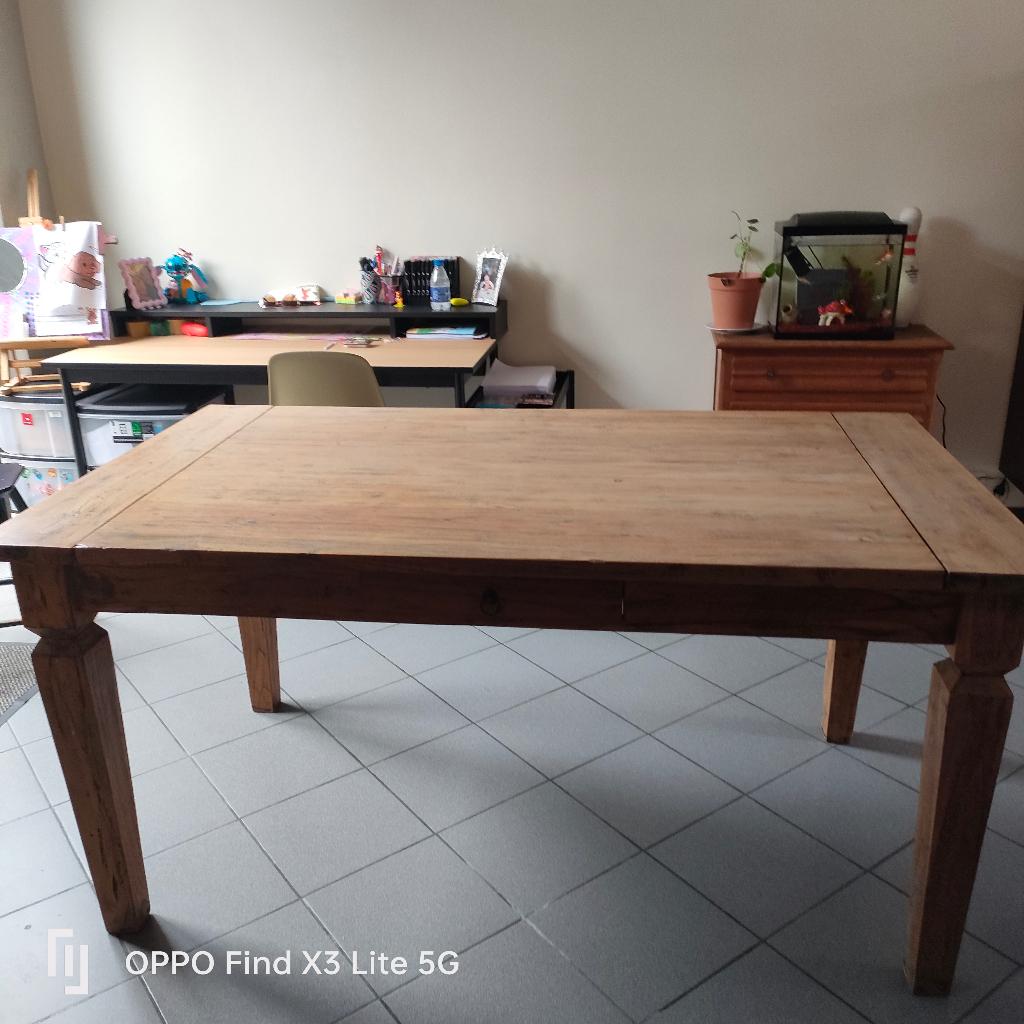 Massief houten teak tafel, Huis en Inrichting, Tafels | Eettafels, Ophalen, Gebruikt, Teakhout, Vijf personen of meer