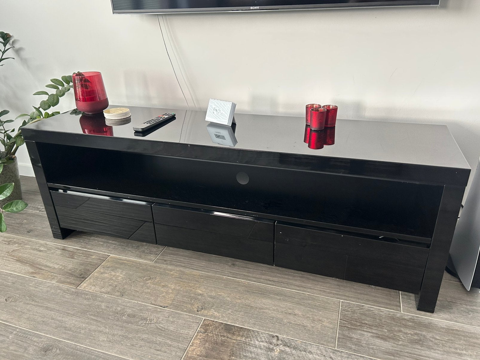 Zwart tv-meubel 150 cm – 3 lades, Ophalen, Gebruikt